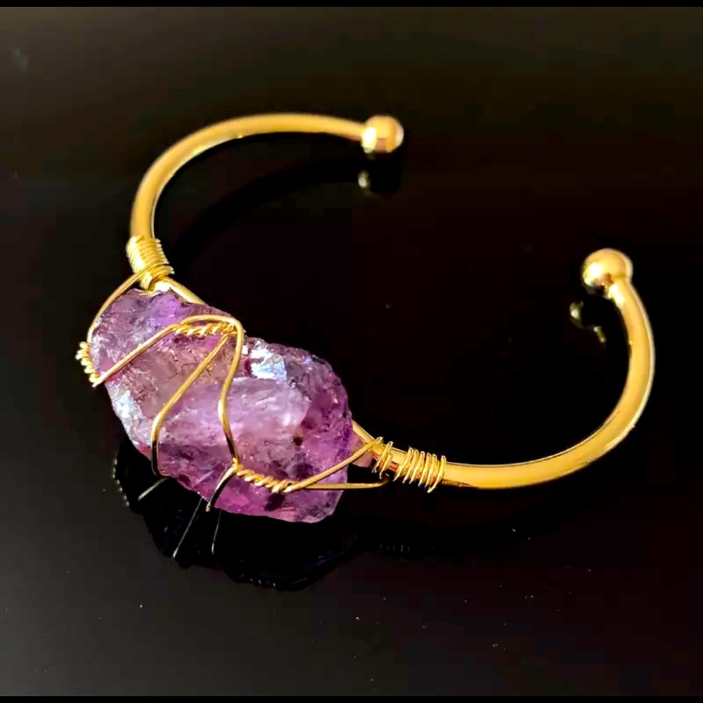Natural Amethyst Gold Plated Bangle Bracelet